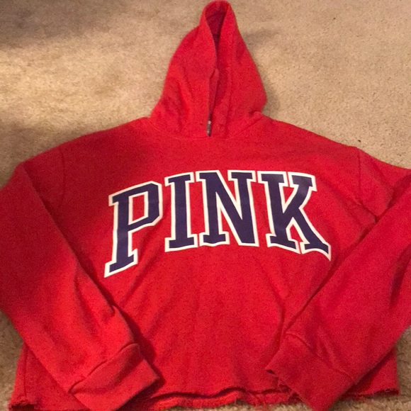 Red PINK Crop Sweatshirt - Worn Style - Picture 3 of 4